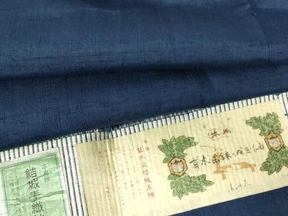 平和屋着物▽男性　本場結城玉紬　単衣　濃藍色　証紙付き　正絹　逸品　DABE1469op