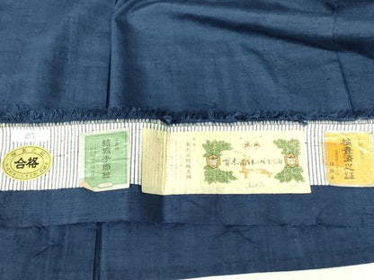 平和屋着物▽男性　本場結城玉紬　単衣　濃藍色　証紙付き　正絹　逸品　DABE1469op