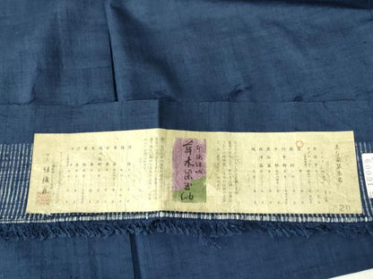 平和屋着物▽男性　本場結城玉紬　単衣　濃藍色　証紙付き　正絹　逸品　DABE1469op