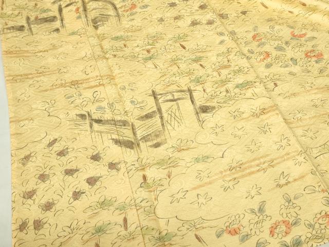 平和屋着物▽訪問着　単衣　手描き　風景花文　正絹　逸品　未使用　DABE1471op