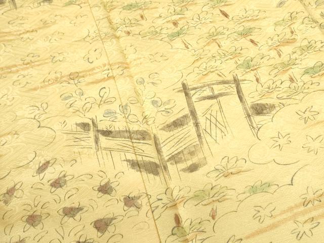 平和屋着物▽訪問着　単衣　手描き　風景花文　正絹　逸品　未使用　DABE1471op