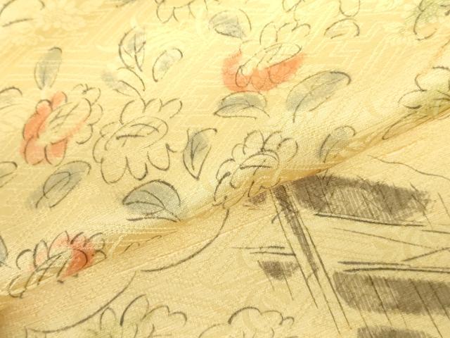 平和屋着物▽訪問着　単衣　手描き　風景花文　正絹　逸品　未使用　DABE1471op