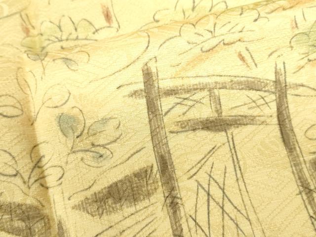 平和屋着物▽訪問着　単衣　手描き　風景花文　正絹　逸品　未使用　DABE1471op