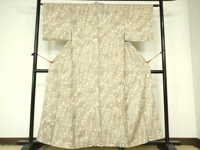 平和屋着物▽上質な小紋 単衣 枝花文 正絹 逸品 DABE1472op