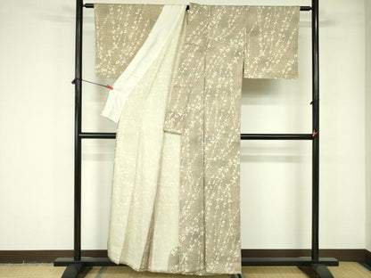 平和屋着物▽上質な小紋　単衣　枝花文　正絹　逸品　DABE1472op