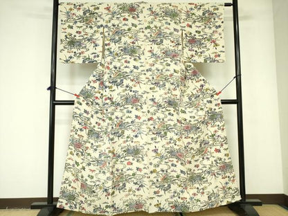 平和屋着物▽上質な小紋　単衣　型染　流水花文　正絹　逸品　DABE1473op
