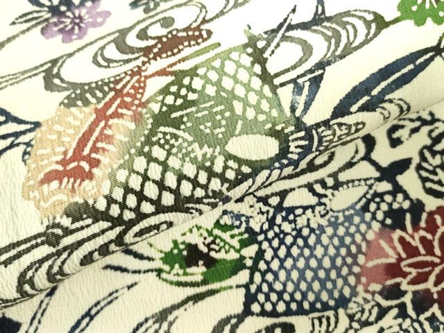 平和屋着物▽上質な小紋　単衣　型染　流水花文　正絹　逸品　DABE1473op
