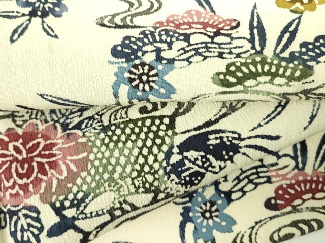 平和屋着物▽上質な小紋　単衣　型染　流水花文　正絹　逸品　DABE1473op