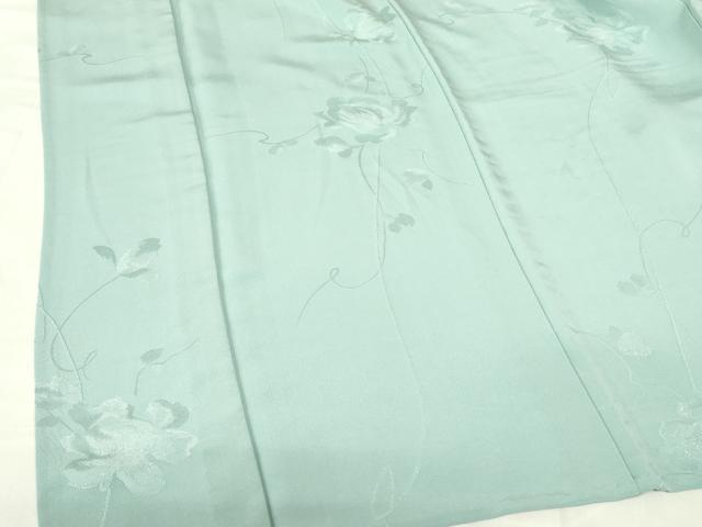 平和屋着物▽上質な色無地　単衣　草花文　錆青磁色　銀通し地　正絹　逸品　DABE1474op 平和屋着物▽上質な色無地 単衣 草花文 錆青磁色 銀