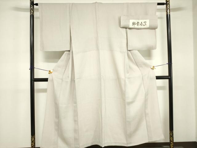 平和屋着物▽柳茶お召　単衣　間道　証紙付き　正絹　逸品　DABE1478op