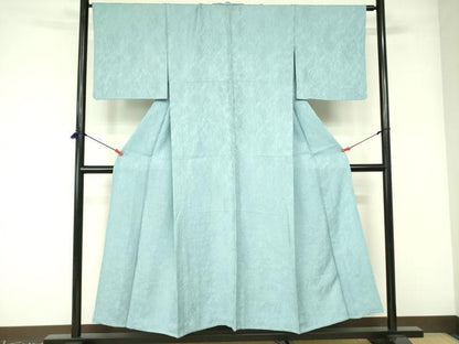 平和屋着物▽上質な色無地　単衣　抽象地紋　水色　正絹　逸品　DABE1480op