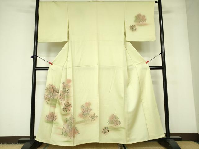 平和屋着物▽訪問着　単衣　草花文　暈し染め　正絹　逸品　DABE1482op