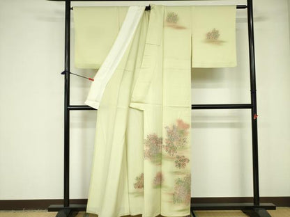 平和屋着物▽訪問着　単衣　草花文　暈し染め　正絹　逸品　DABE1482op