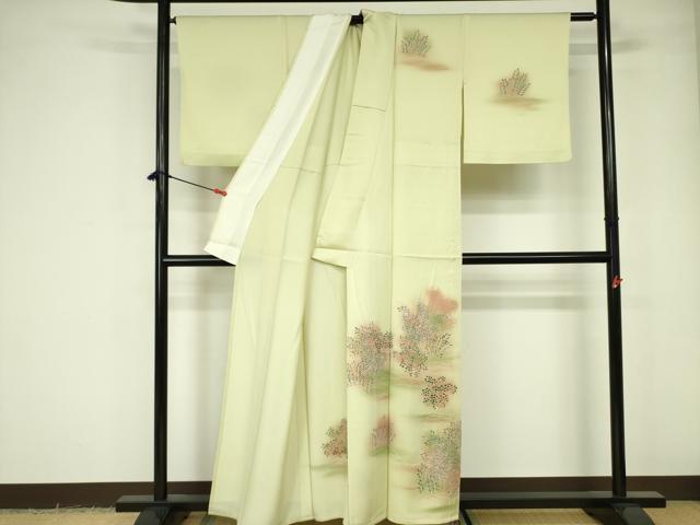 平和屋着物▽訪問着　単衣　草花文　暈し染め　正絹　逸品　DABE1482op