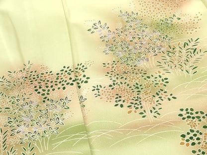 平和屋着物▽訪問着　単衣　草花文　暈し染め　正絹　逸品　DABE1482op