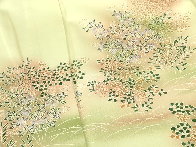 平和屋着物▽訪問着　単衣　草花文　暈し染め　正絹　逸品　DABE1482op