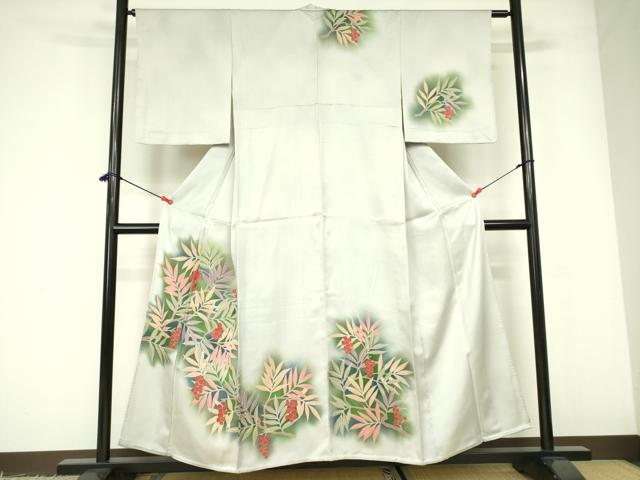 平和屋着物▽訪問着　単衣　刺繍　南天　暈し染め　金彩　正絹　逸品　DABE1483op