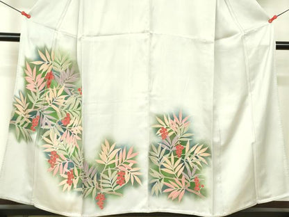 平和屋着物▽訪問着　単衣　刺繍　南天　暈し染め　金彩　正絹　逸品　DABE1483op
