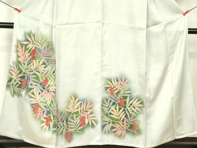 平和屋着物▽訪問着　単衣　刺繍　南天　暈し染め　金彩　正絹　逸品　DABE1483op