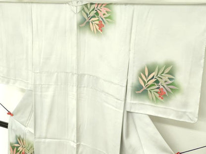 平和屋着物▽訪問着　単衣　刺繍　南天　暈し染め　金彩　正絹　逸品　DABE1483op