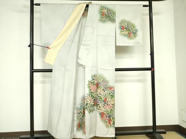 平和屋着物▽訪問着　単衣　刺繍　南天　暈し染め　金彩　正絹　逸品　DABE1483op