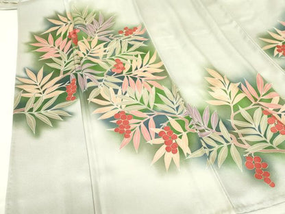 平和屋着物▽訪問着　単衣　刺繍　南天　暈し染め　金彩　正絹　逸品　DABE1483op