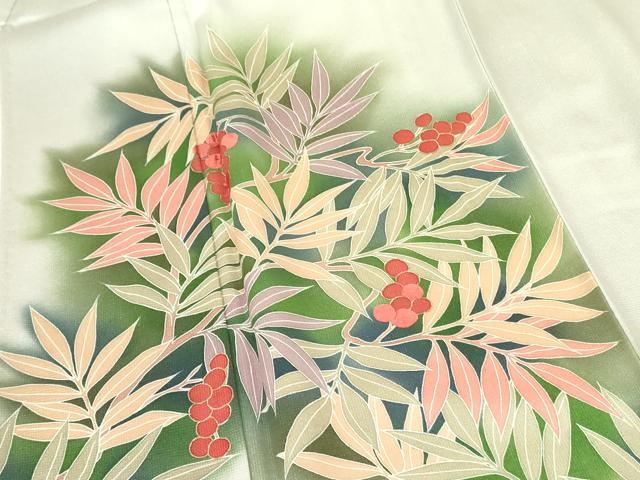 平和屋着物▽訪問着　単衣　刺繍　南天　暈し染め　金彩　正絹　逸品　DABE1483op
