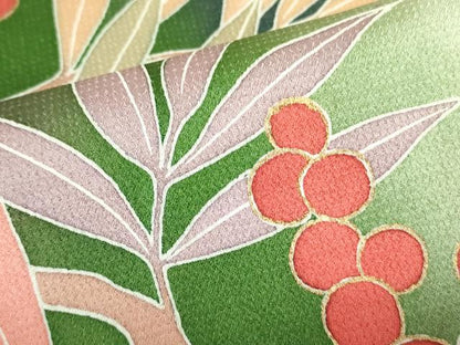 平和屋着物▽訪問着　単衣　刺繍　南天　暈し染め　金彩　正絹　逸品　DABE1483op