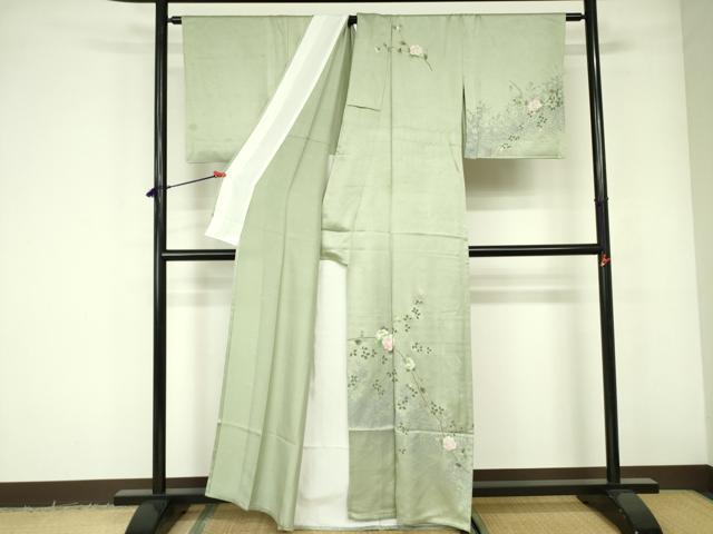 平和屋着物▽訪問着　単衣　草花文　金彩　正絹　逸品　DABE1485op