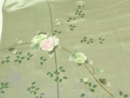 平和屋着物▽訪問着　単衣　草花文　金彩　正絹　逸品　DABE1485op
