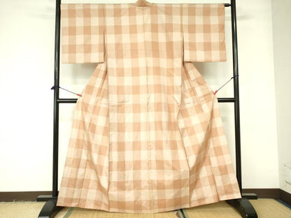 平和屋着物▽本場大島紬　単衣　市松文様　正絹　逸品　DABE1486op