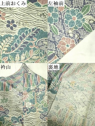 平和屋着物▽上質な小紋　単衣　流水花文　正絹　逸品　DABE1487op