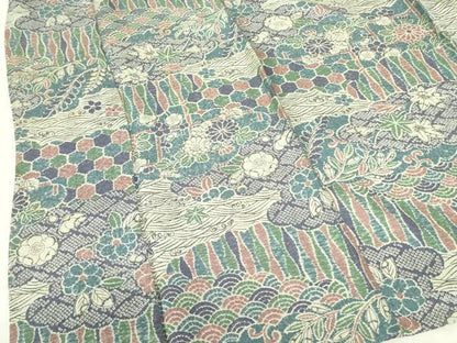 平和屋着物▽上質な小紋　単衣　流水花文　正絹　逸品　DABE1487op