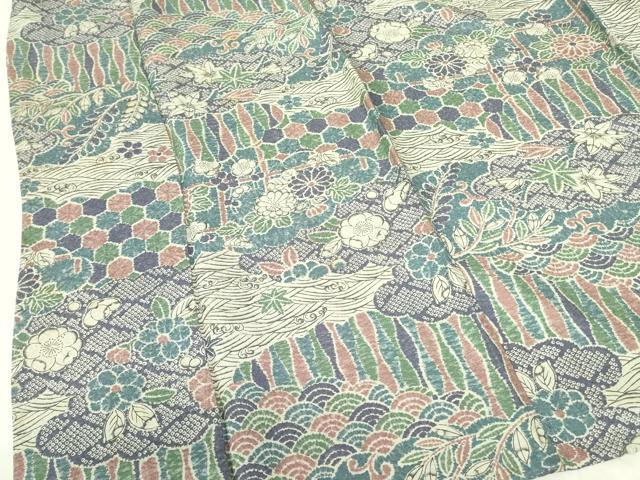 平和屋着物▽上質な小紋　単衣　流水花文　正絹　逸品　DABE1487op