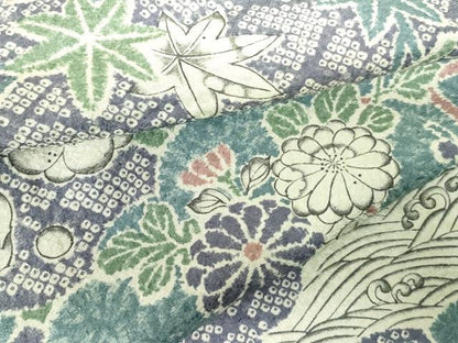 平和屋着物▽上質な小紋　単衣　流水花文　正絹　逸品　DABE1487op