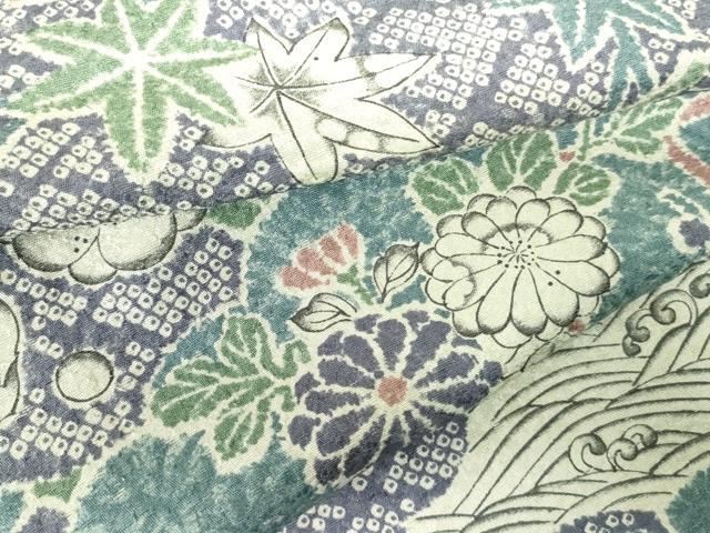 平和屋着物▽上質な小紋　単衣　流水花文　正絹　逸品　DABE1487op