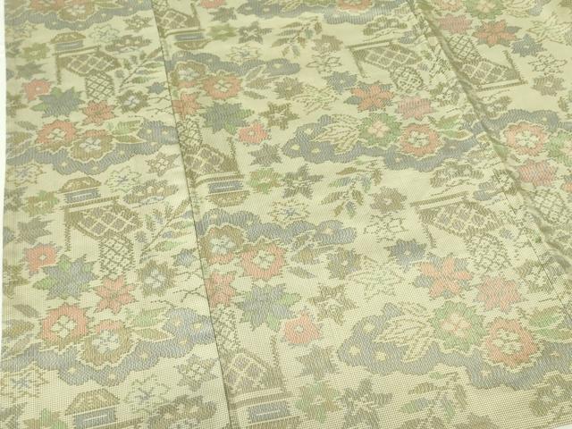 平和屋着物▽本場大島紬　単衣　7マルキ　風景花文　正絹　逸品　DABE1488op