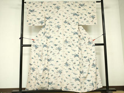 平和屋着物▽上質な小紋　単衣　風景花文　正絹　逸品　DABE1490op
