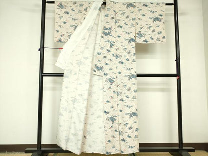 平和屋着物▽上質な小紋　単衣　風景花文　正絹　逸品　DABE1490op