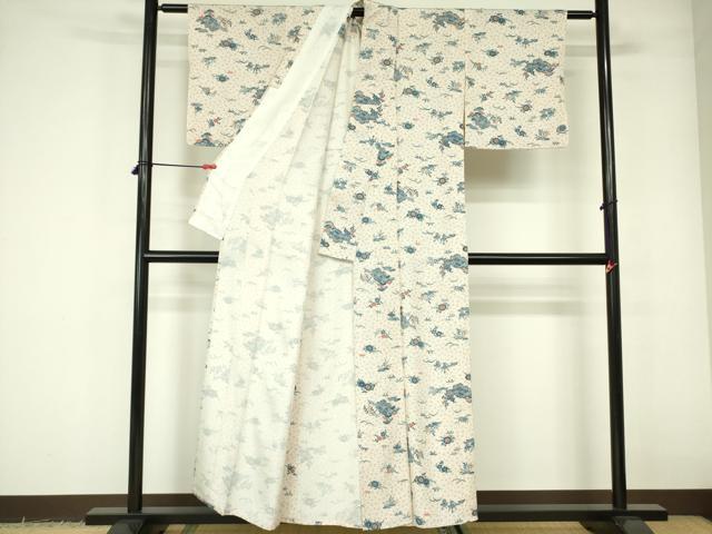 平和屋着物▽上質な小紋　単衣　風景花文　正絹　逸品　DABE1490op