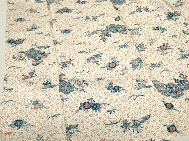 平和屋着物▽上質な小紋　単衣　風景花文　正絹　逸品　DABE1490op