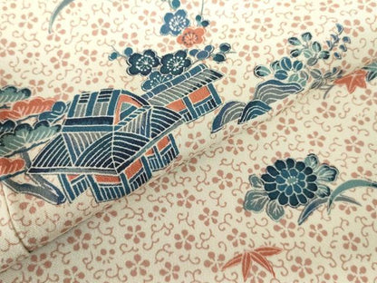 平和屋着物▽上質な小紋　単衣　風景花文　正絹　逸品　DABE1490op