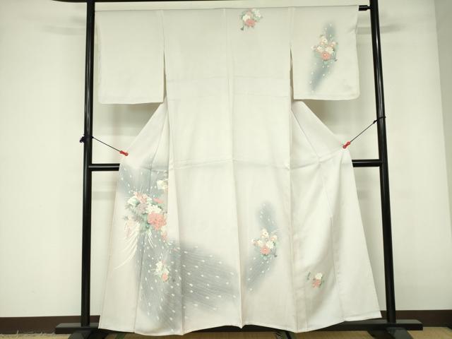 平和屋着物▽訪問着　単衣　芝花羽根文　暈し染め　正絹　逸品　DABE1492op