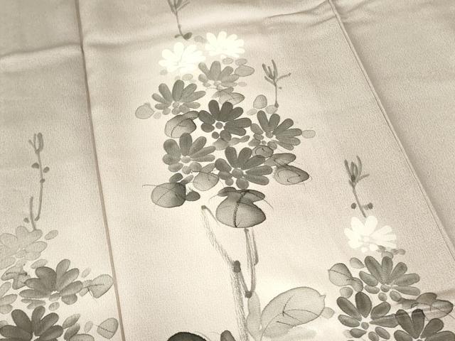 平和屋着物▽訪問着　単衣　手描き　芝花文　暈し染め　正絹　逸品　DABE1493op