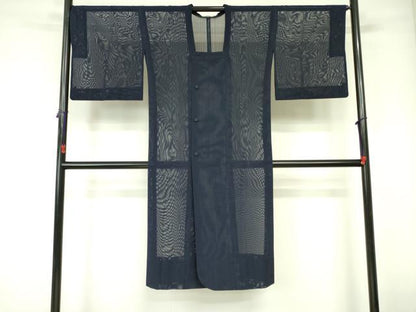 平和屋着物▽道行コート　スリーシーズン　春夏秋　塵除け　紗　濃藍色　ロング丈　正絹　逸品　DABE1494op
