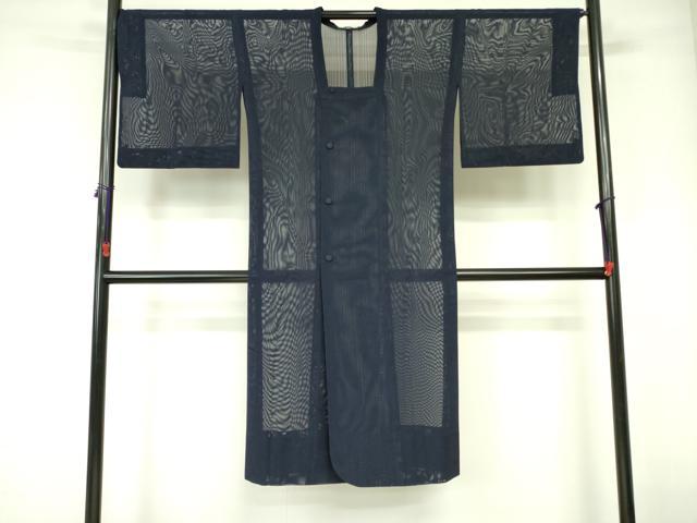 平和屋着物▽道行コート　スリーシーズン　春夏秋　塵除け　紗　濃藍色　ロング丈　正絹　逸品　DABE1494op