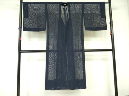 平和屋着物▽道行コート　スリーシーズン　春夏秋　塵除け　紗　濃藍色　ロング丈　正絹　逸品　DABE1494op