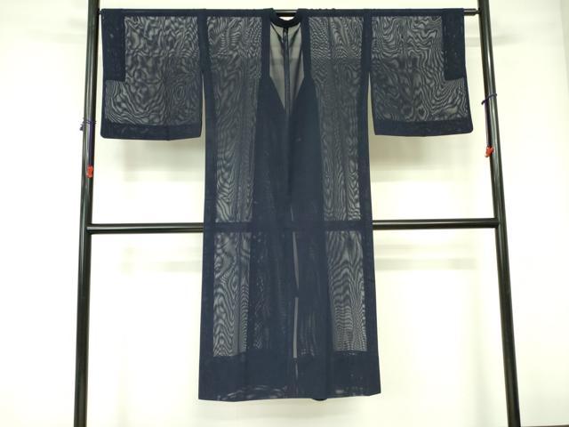 平和屋着物▽道行コート　スリーシーズン　春夏秋　塵除け　紗　濃藍色　ロング丈　正絹　逸品　DABE1494op