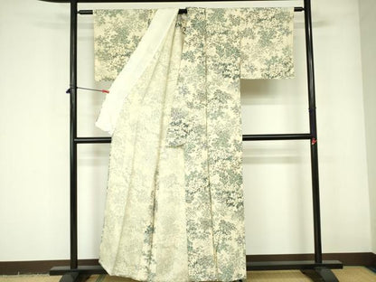 平和屋着物▽上質な小紋　単衣　芝花文　正絹　逸品　DABE1495op