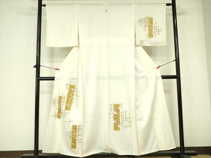 平和屋着物▽訪問着　単衣　刺繍　短冊花文　金彩　正絹　逸品　DABE1496op